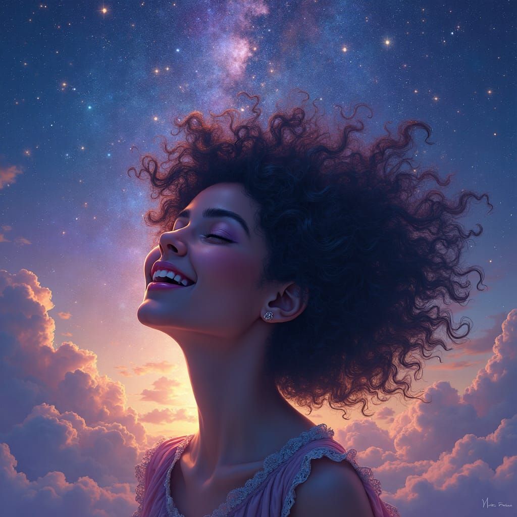 Girl's Silhouette Amidst Cosmic Stars in Ethereal Style