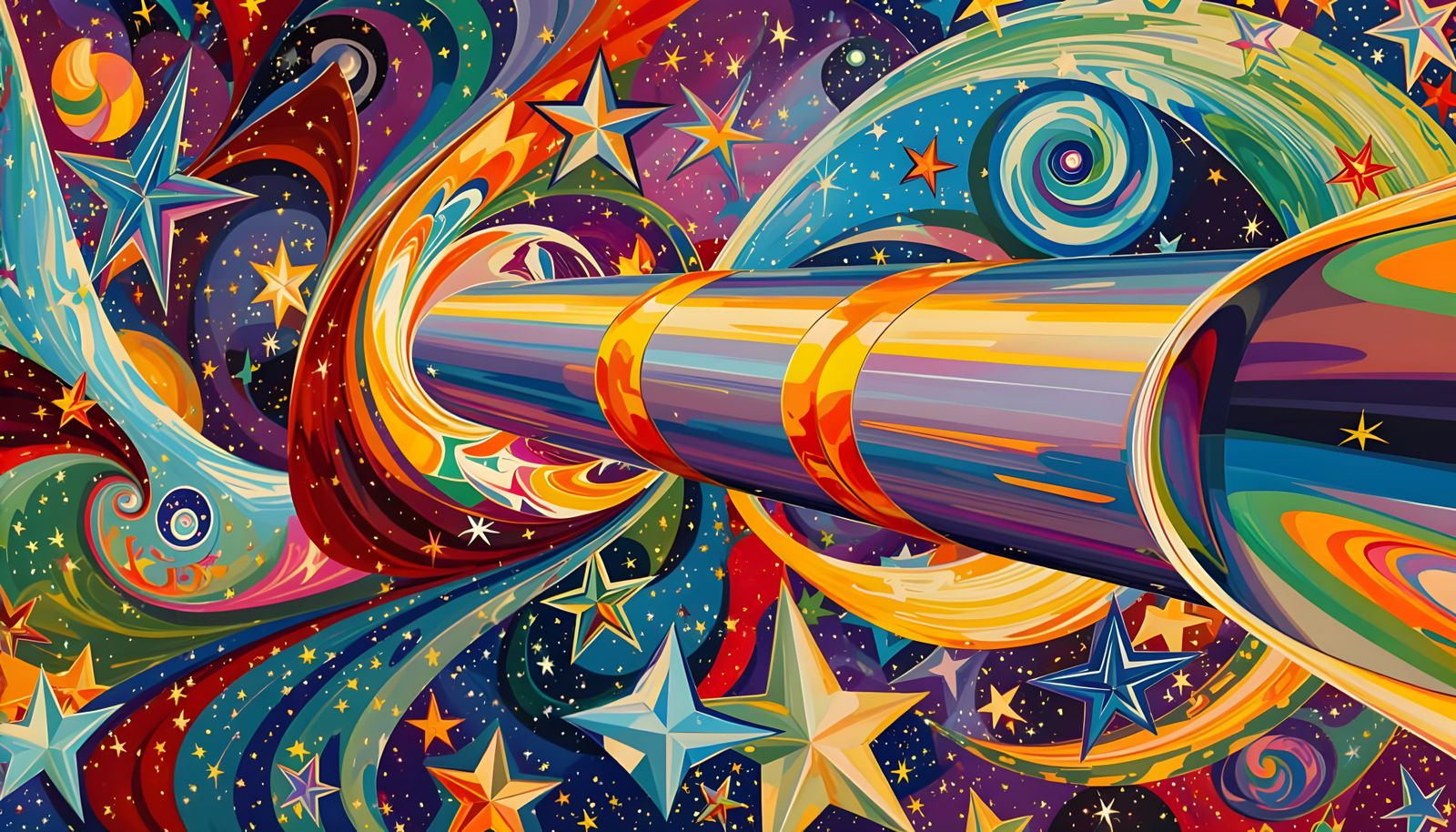 Sleek Metallic Cylinder with Plasma Exhaust in Impasto Cosmo...