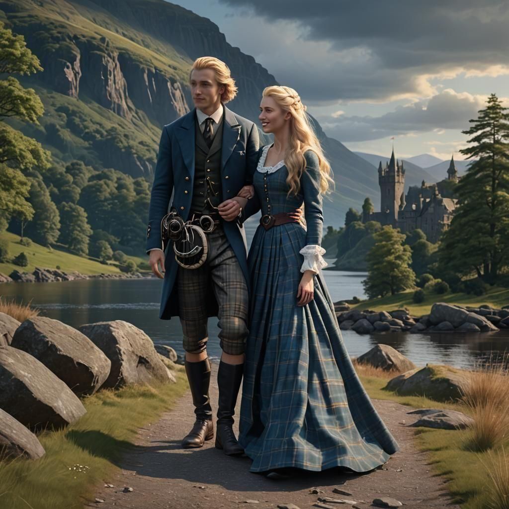 Scottish Lovers Stroll by Loch Ness, 1850s