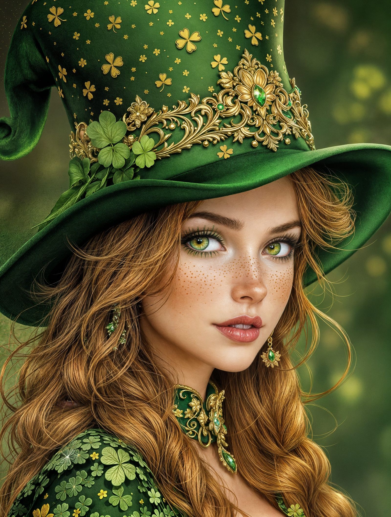 Gorgeous Female Leprechaun Portrait in Fairytale Style