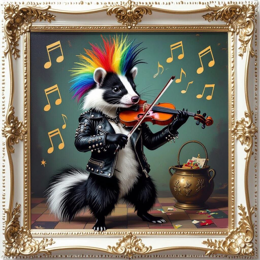 Punk Skunk Violinist with Rococo Frame