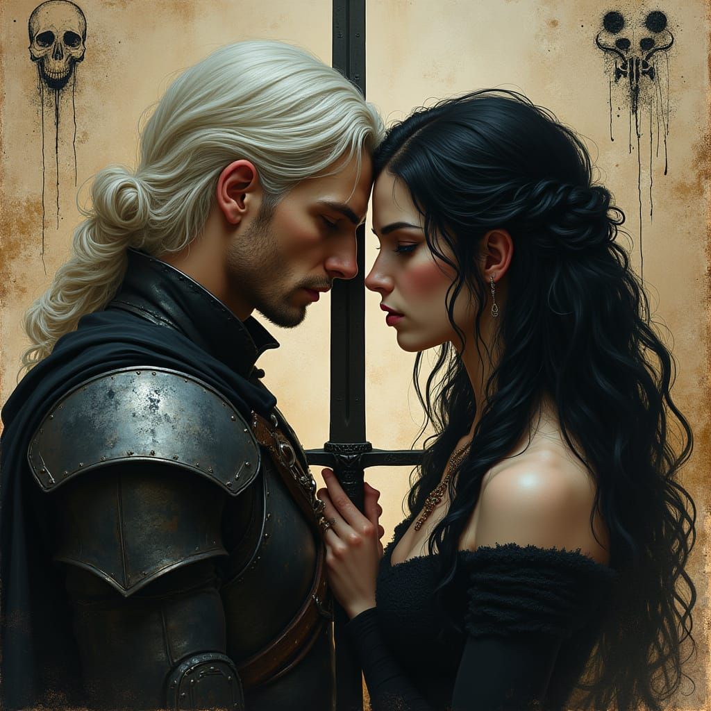 Gothic Lovers in Medieval World Dark Painting