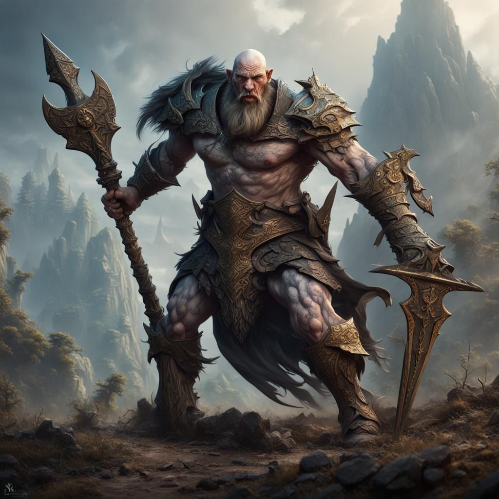 Tattooed Goliath Warrior with Halberd