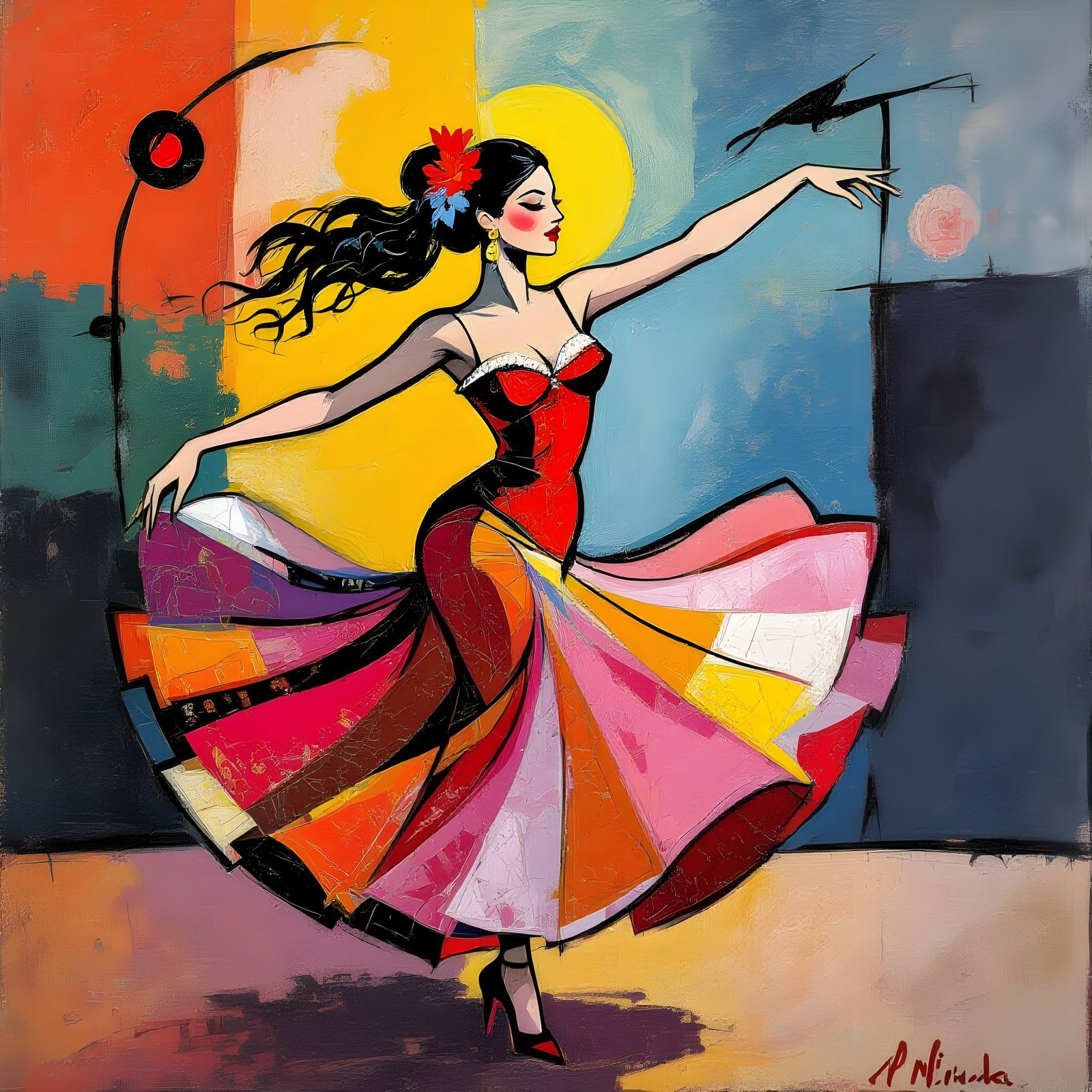 Flamenco Dancing Flamingo in Surrealist Style