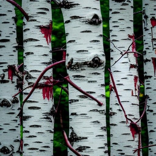 Surreal Birch Tree Chewing Bloody Flesh