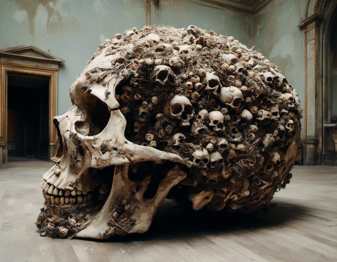 Giant Skull Sculpture Made of Skulls