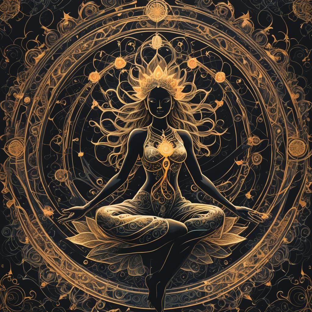 Energy Silhouette: Human Tree Mandala in Neon