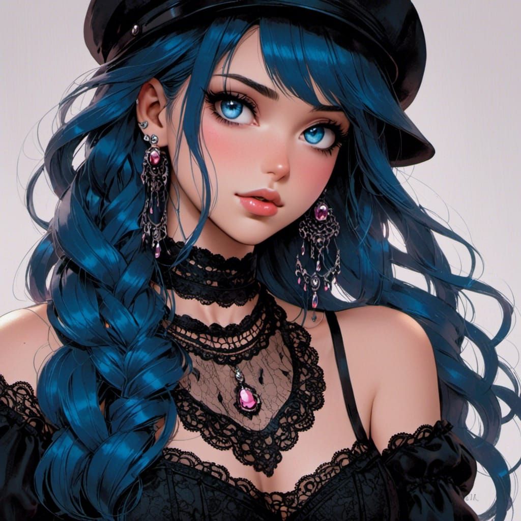 Anime Girl with Braided Hair in Dieselpunk Style