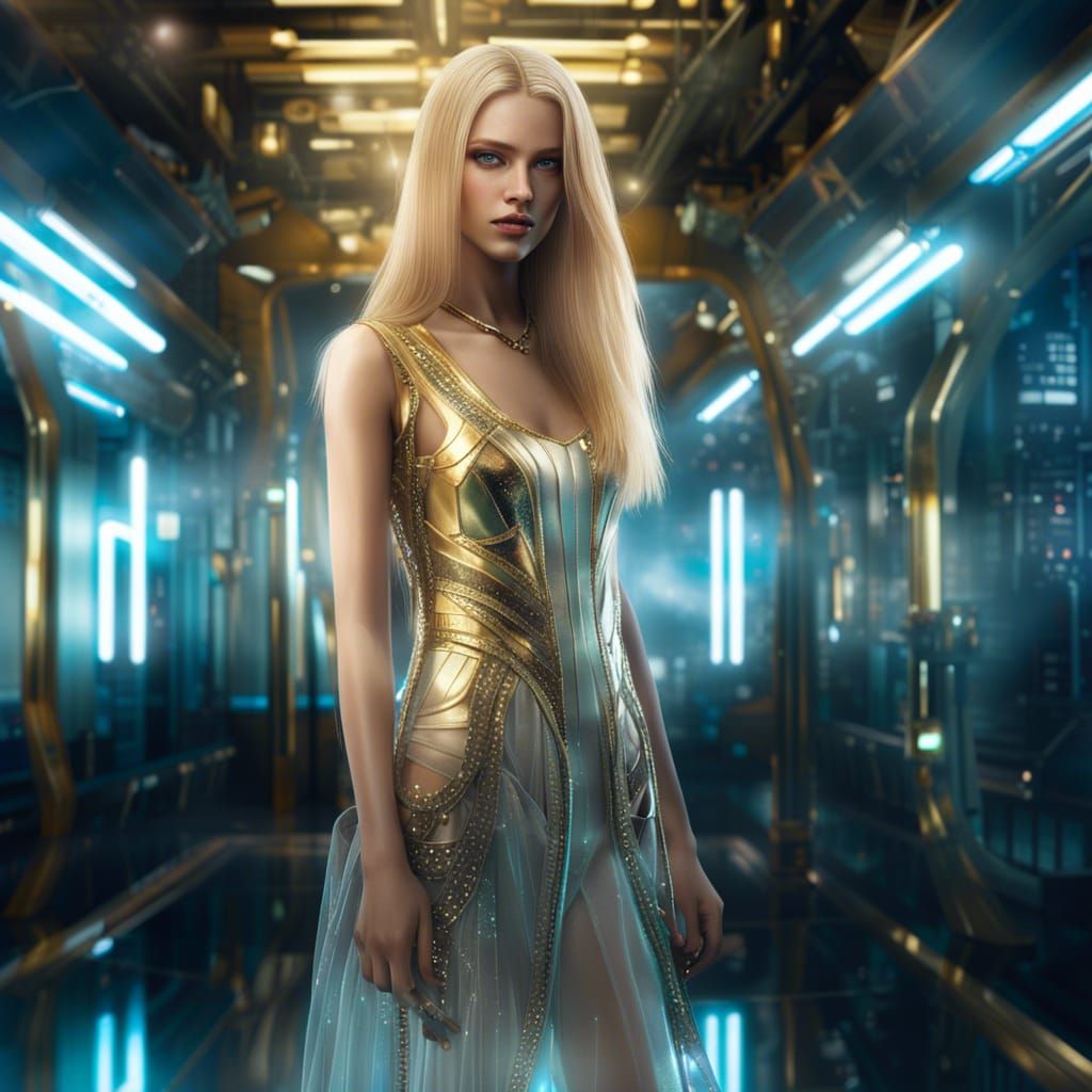 Beautiful Blonde Model in Cyberpunk London Club