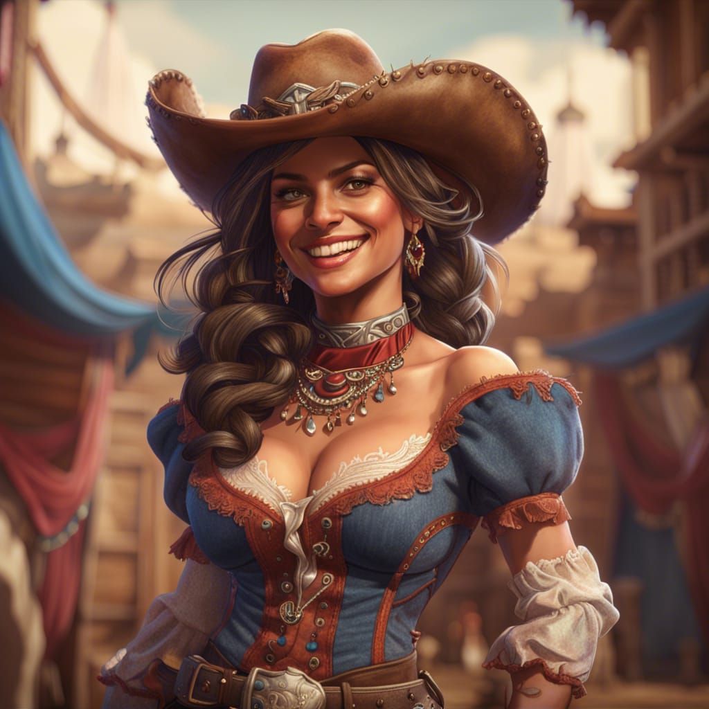 Detailed Pencil Sketch of Western Cowgirl