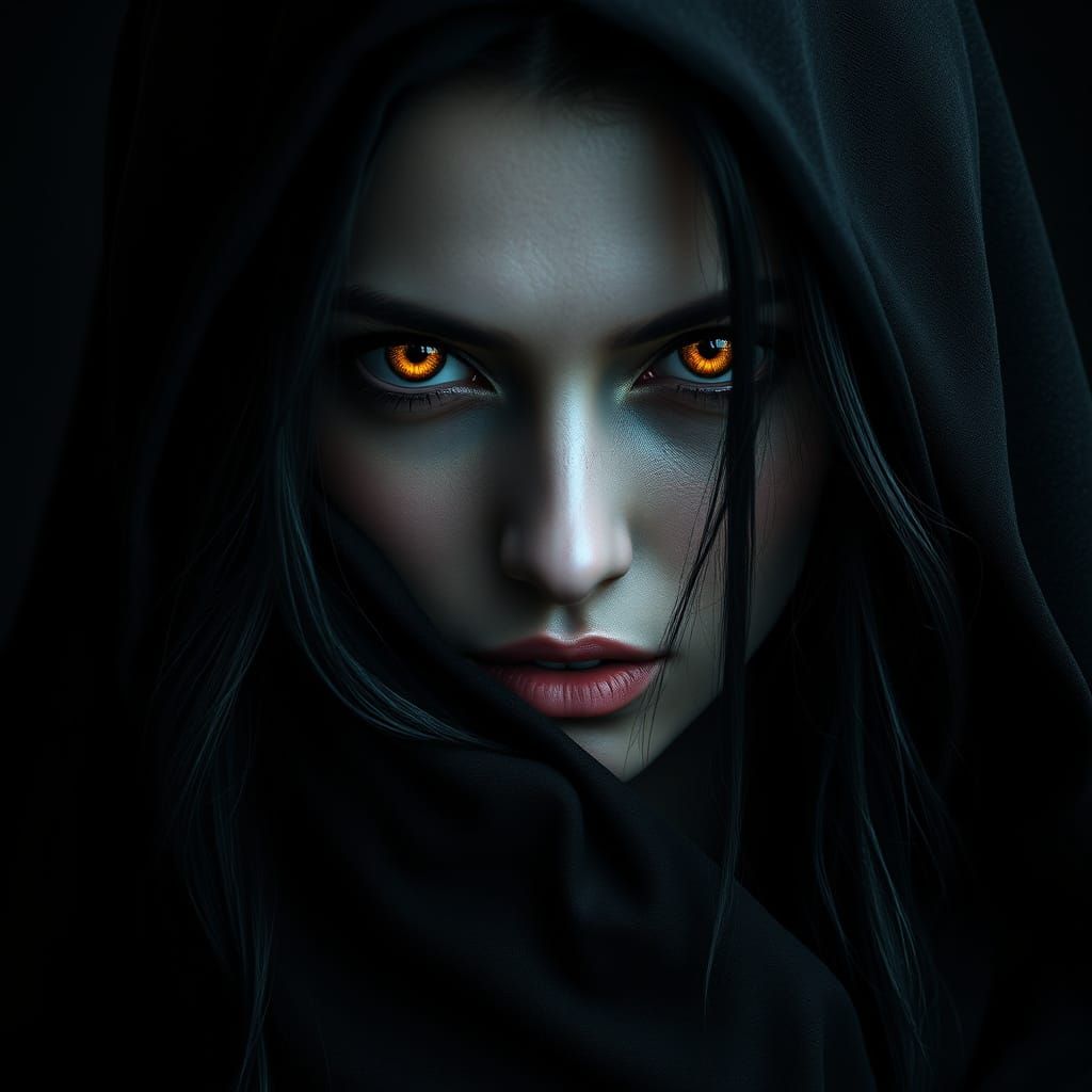 Nyxandra: Shadow Witch Seeking Master, Photorealistic Portra...