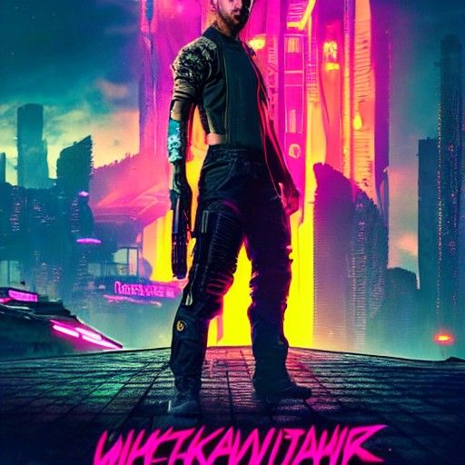 Neon Cityscape in Post-Apocalyptic Cyberpunk Wonderland