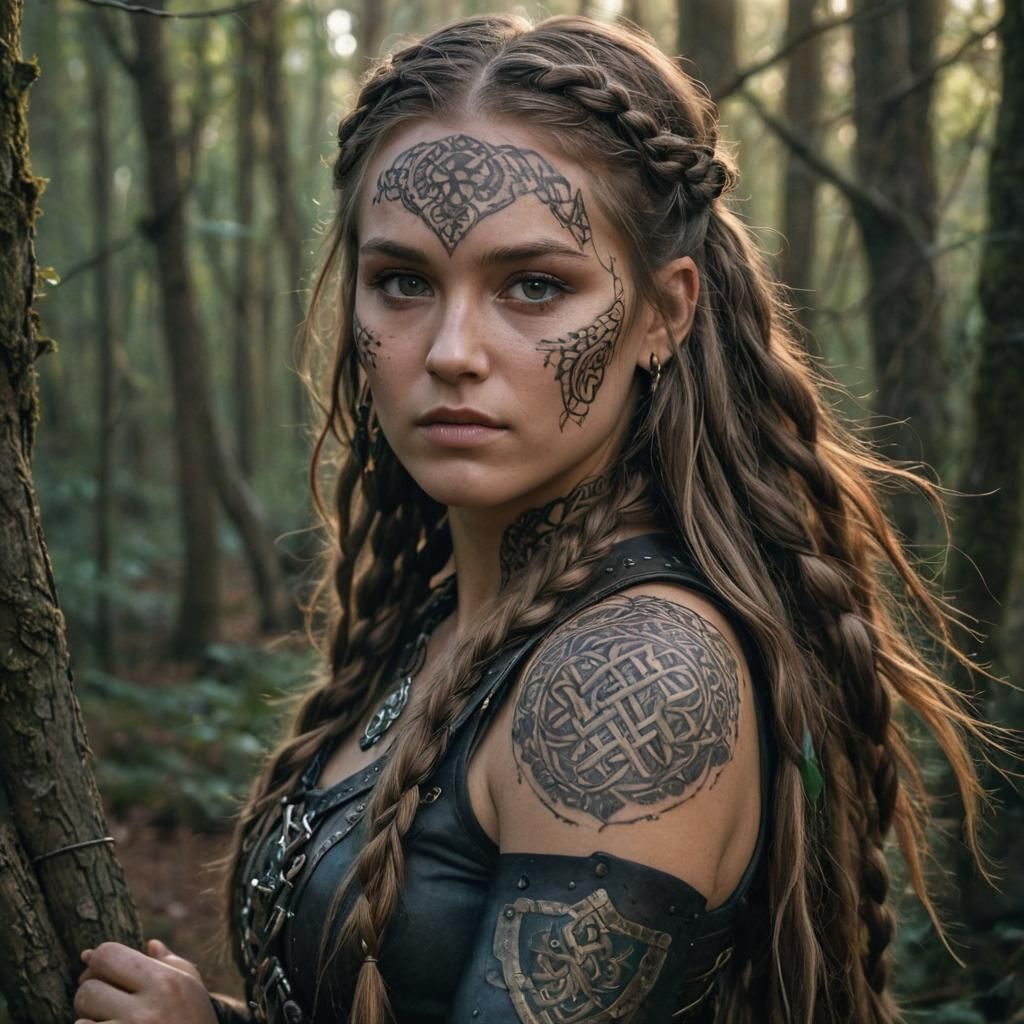 Mystical Shield Maiden Portrait in Dark Fantasy Style