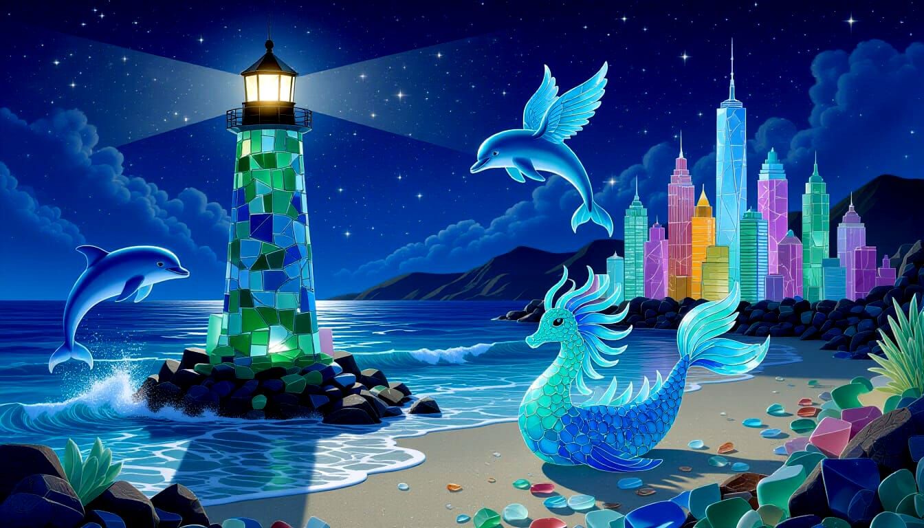 Enchanting Sea Glass World With Mythical Creature