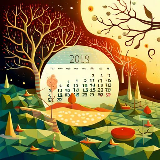Surreal Four Seasons Calendar in Dreamlike Style