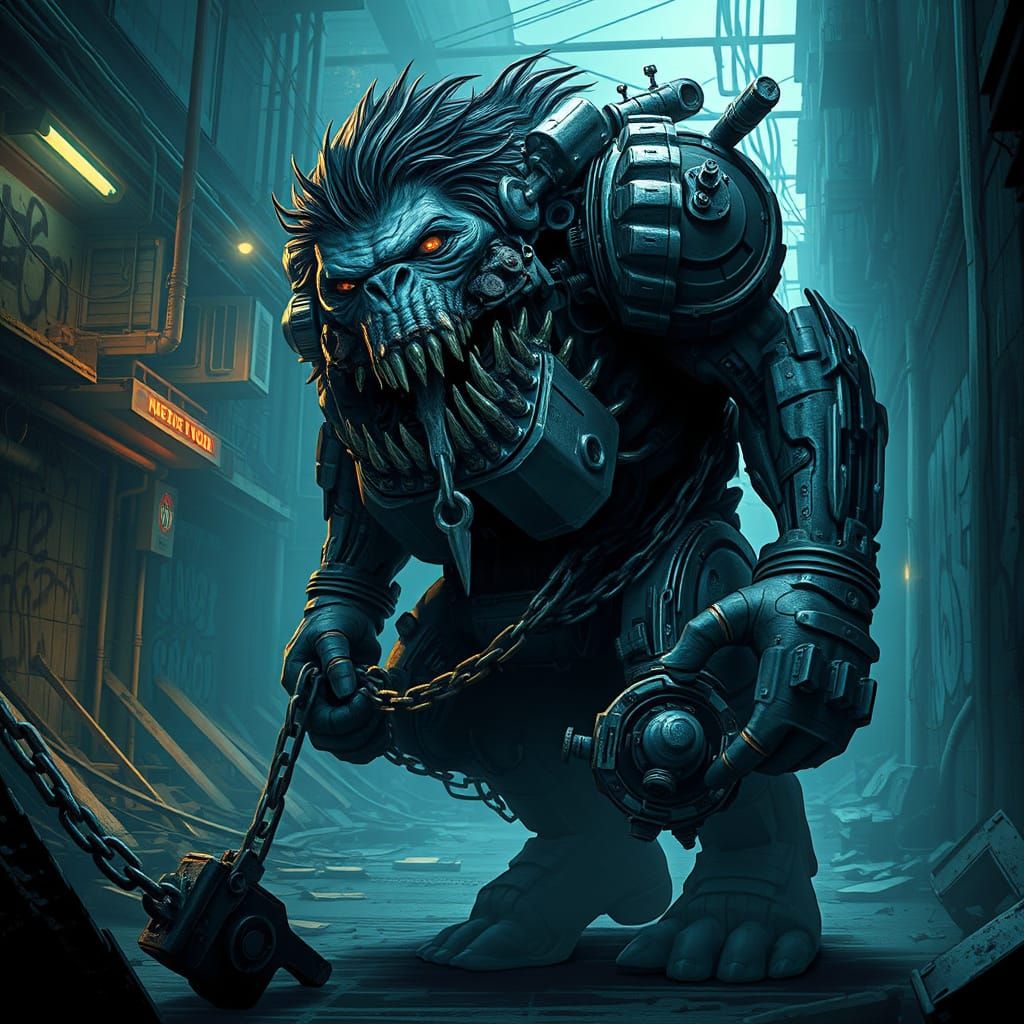 Cyberpunk Troll Roams Ruined Metro