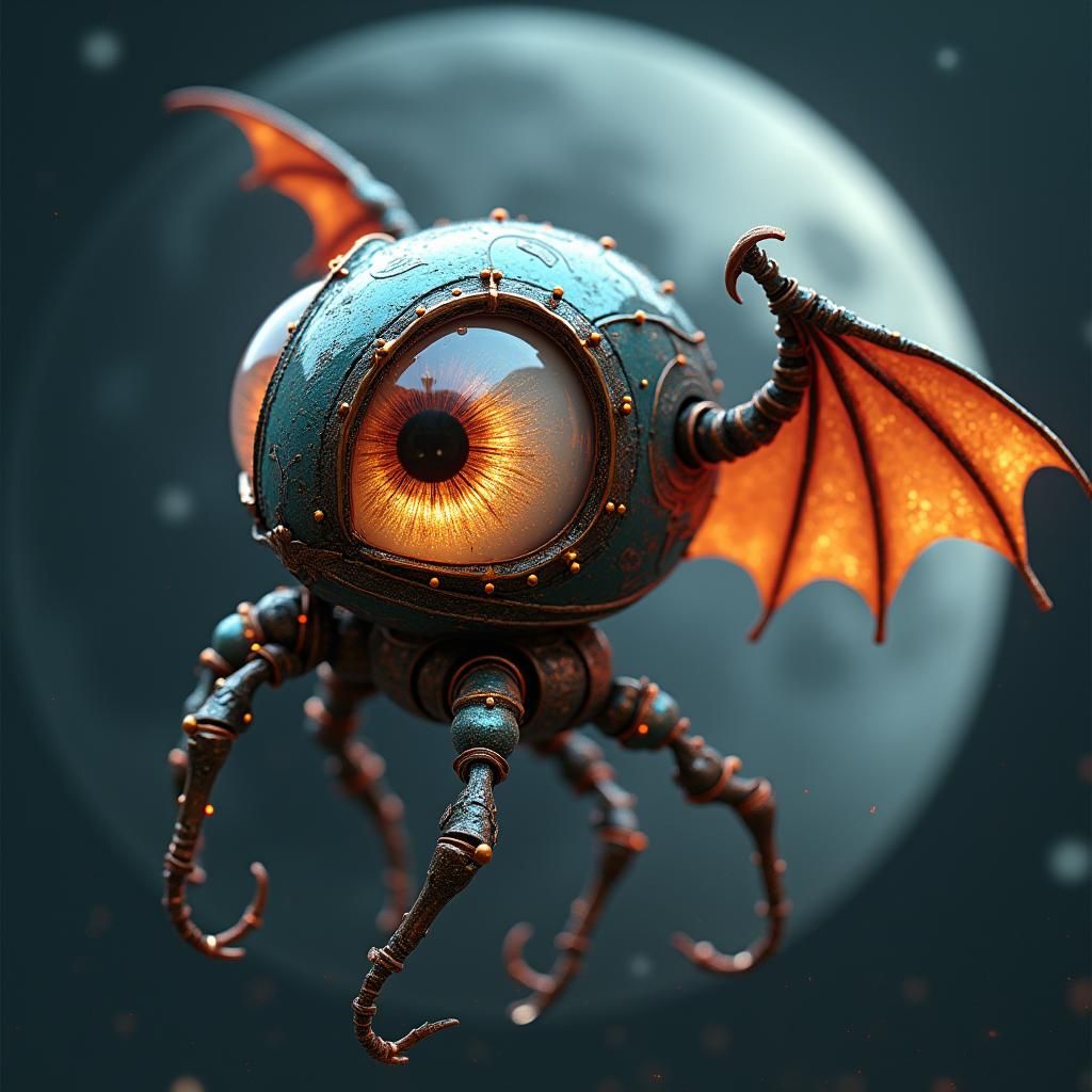 Steampunk Cyborg Eye with Bat Wings