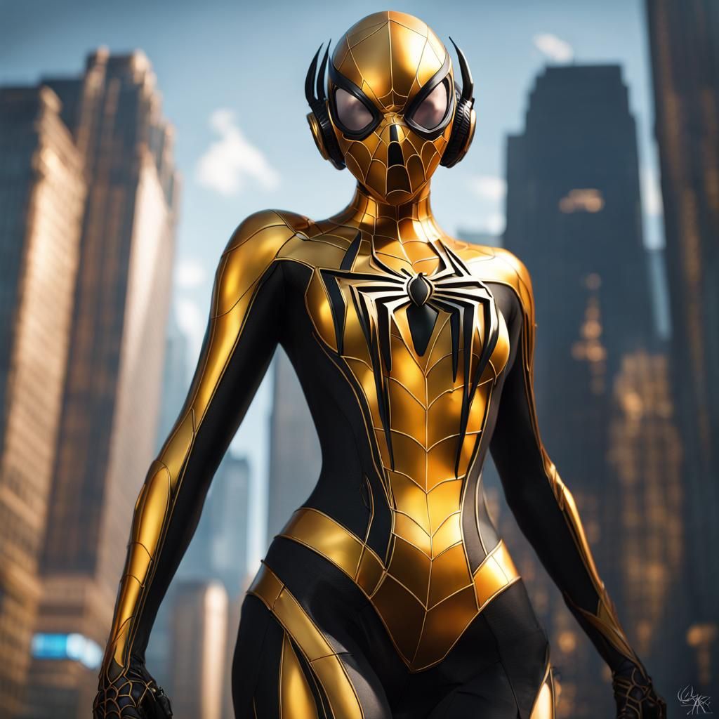 Hyperrealistic Gold and Black Masked Portrait