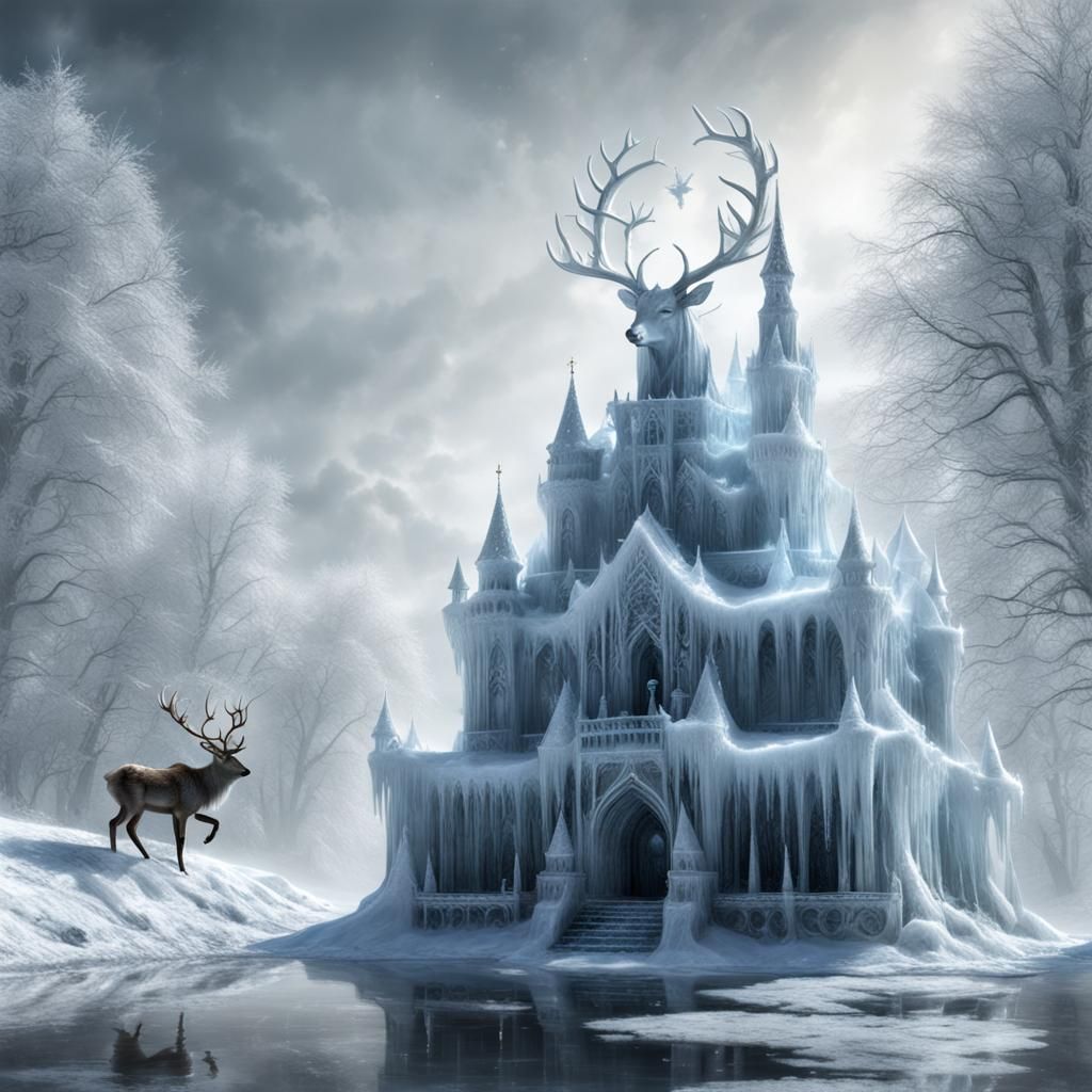 Icy Fairy Castle Sculpture in Photorealistic Style