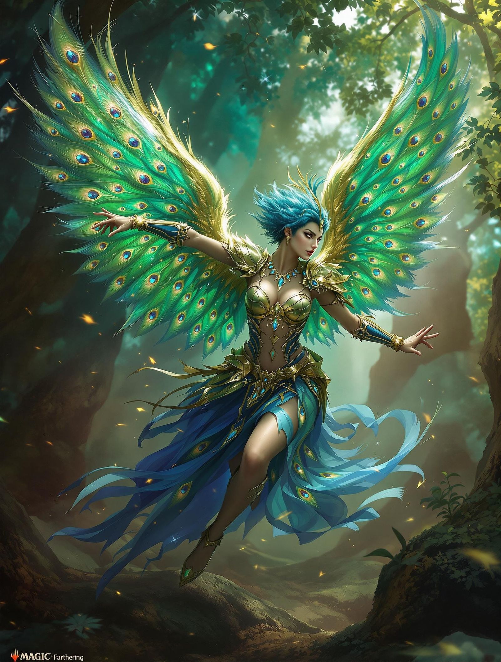 Ethereal Peacock Angel in Battle Regalia