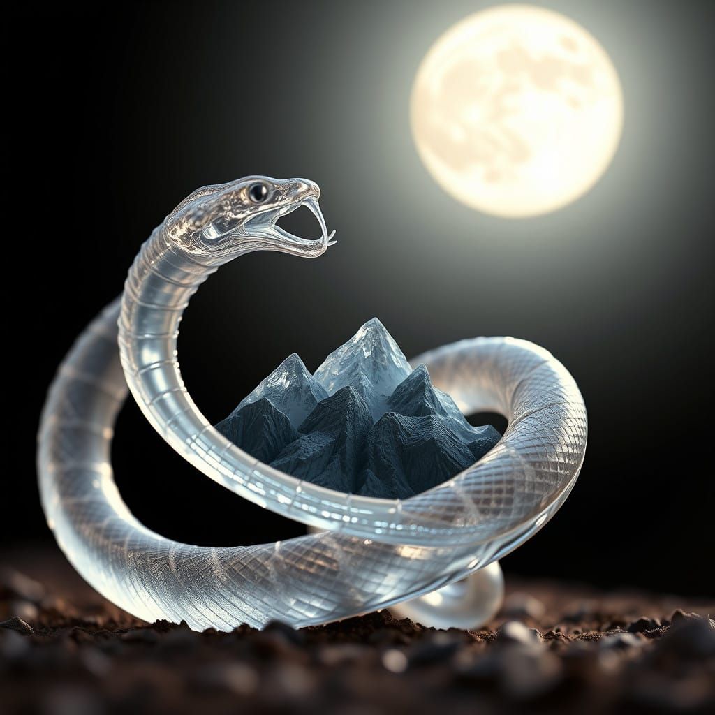 Glass Serpent with Mountain and Lunar Glow