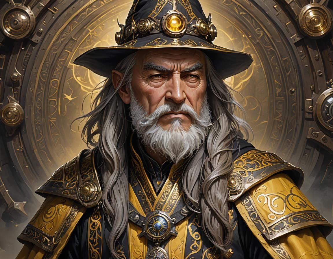 Steampunk Wizard Portrait in Dynamic Action Pose