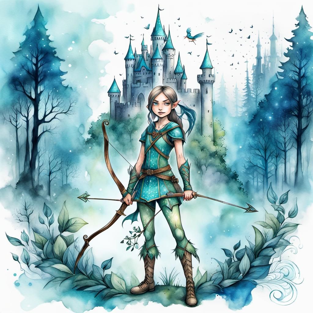 Enchanting Elf Archer in Forest Illustration