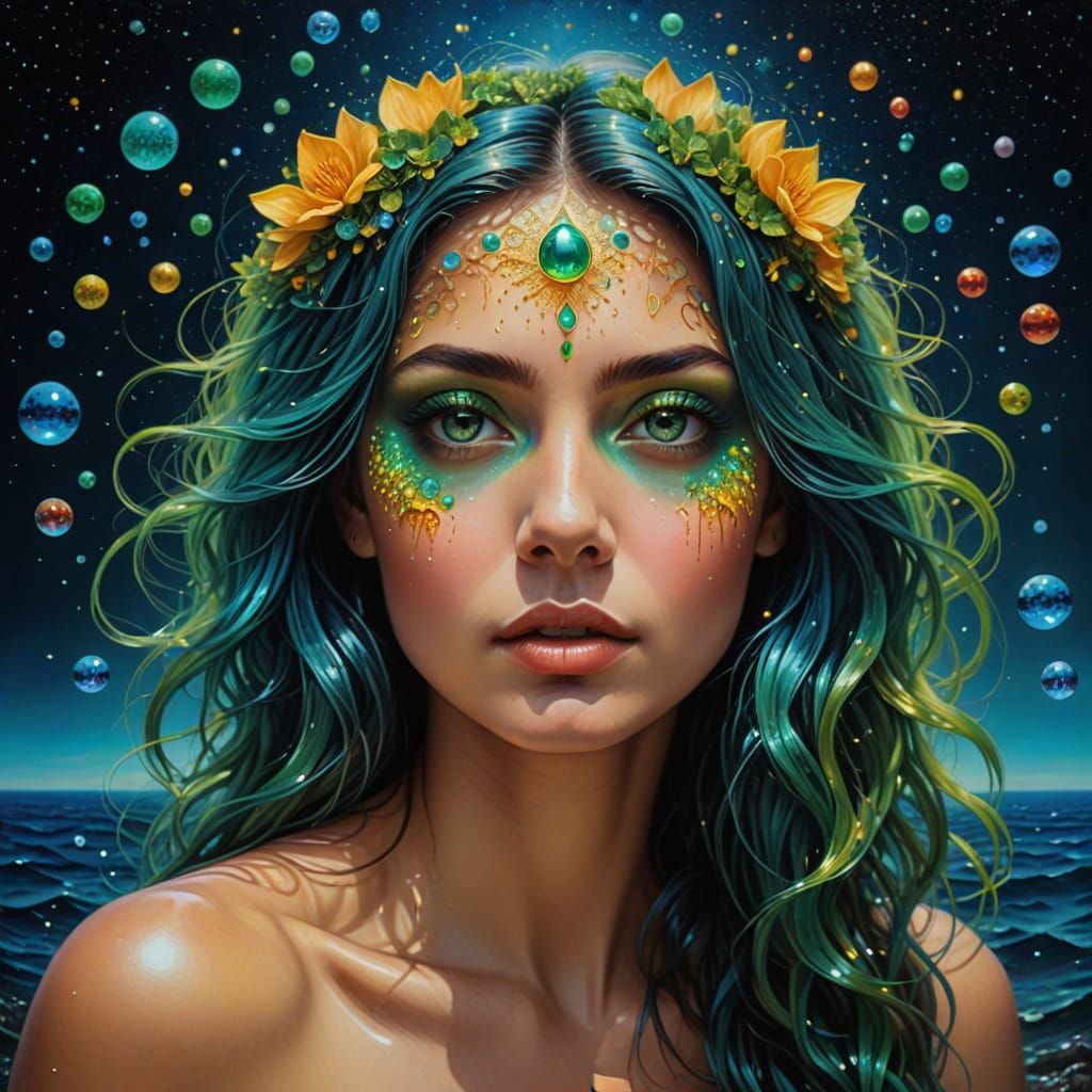 Hypnotic Portrait of a Stunning Woman in a Vibrant Oceanic S...