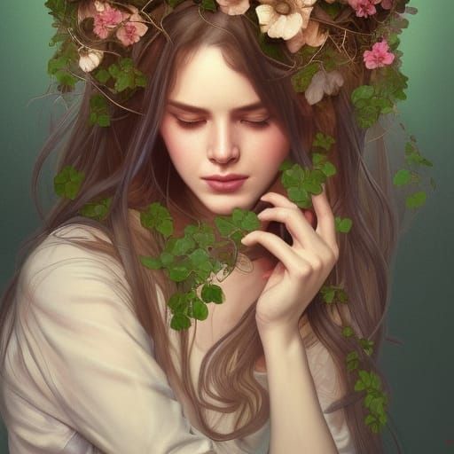 Floral Portrait in Art Nouveau Style