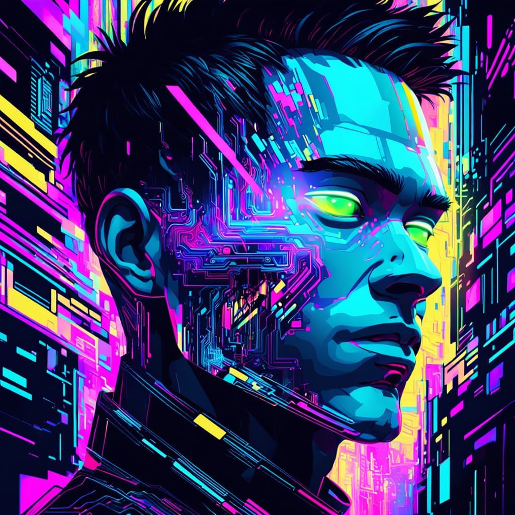 Hyper-Realistic Cyclops Portrait in Neon Noir Cyberpunk Styl...