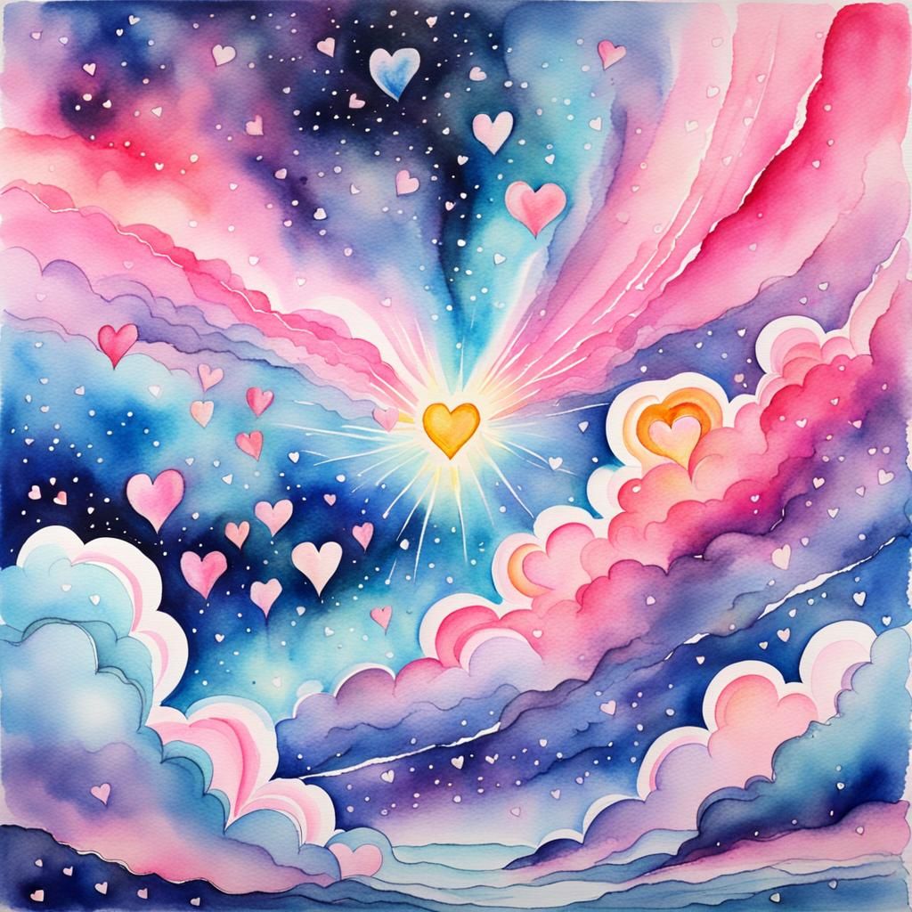 Blue and Pink Solar Storm as Watercolor Painting