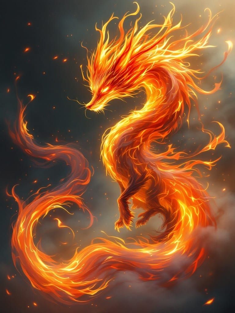 Dragon Fox Made of Swirling Flames