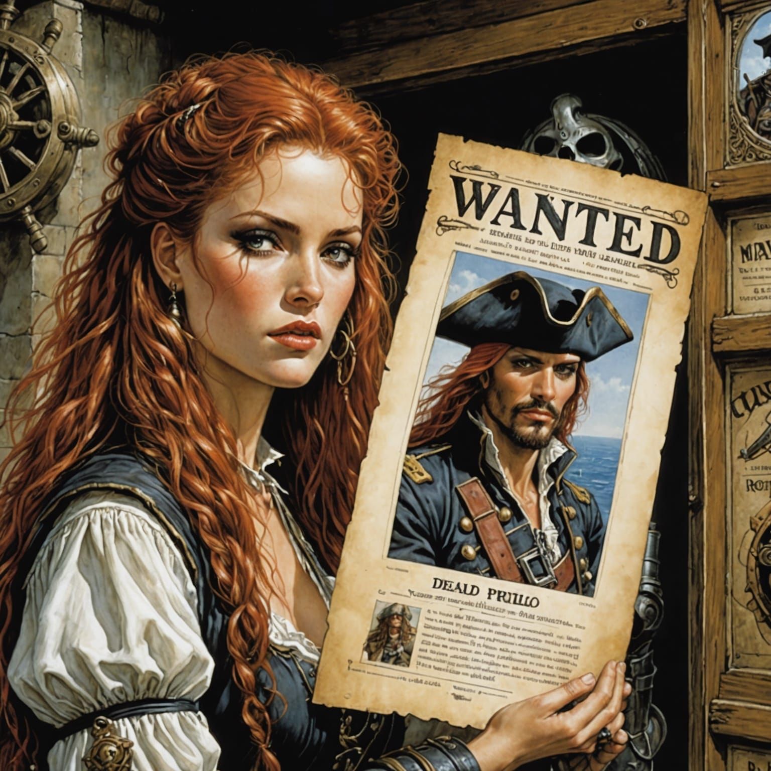 Spaceman Gazing at Wanted Pirate Poster