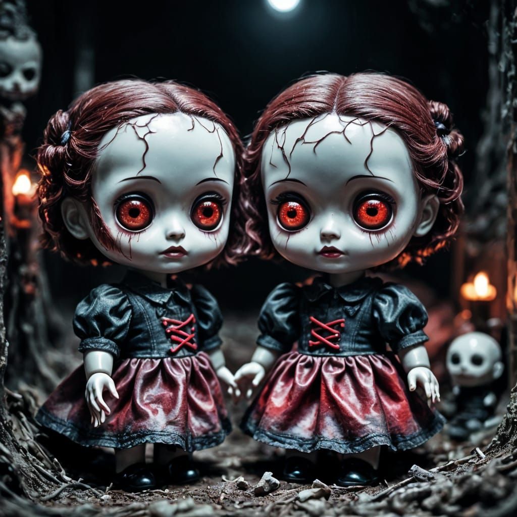 Scary Chibi Dolls with Glowing Eyes