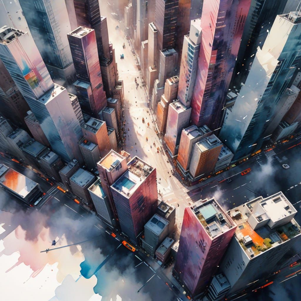 Metropolis Bird's Eye View in Low-Poly 3D