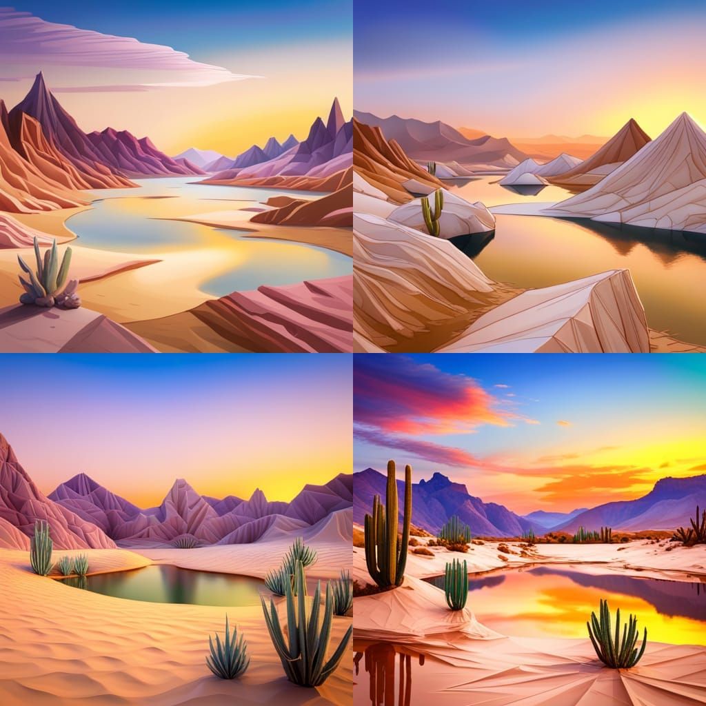 Origami Desert Pond Papercraft in Soft Focus