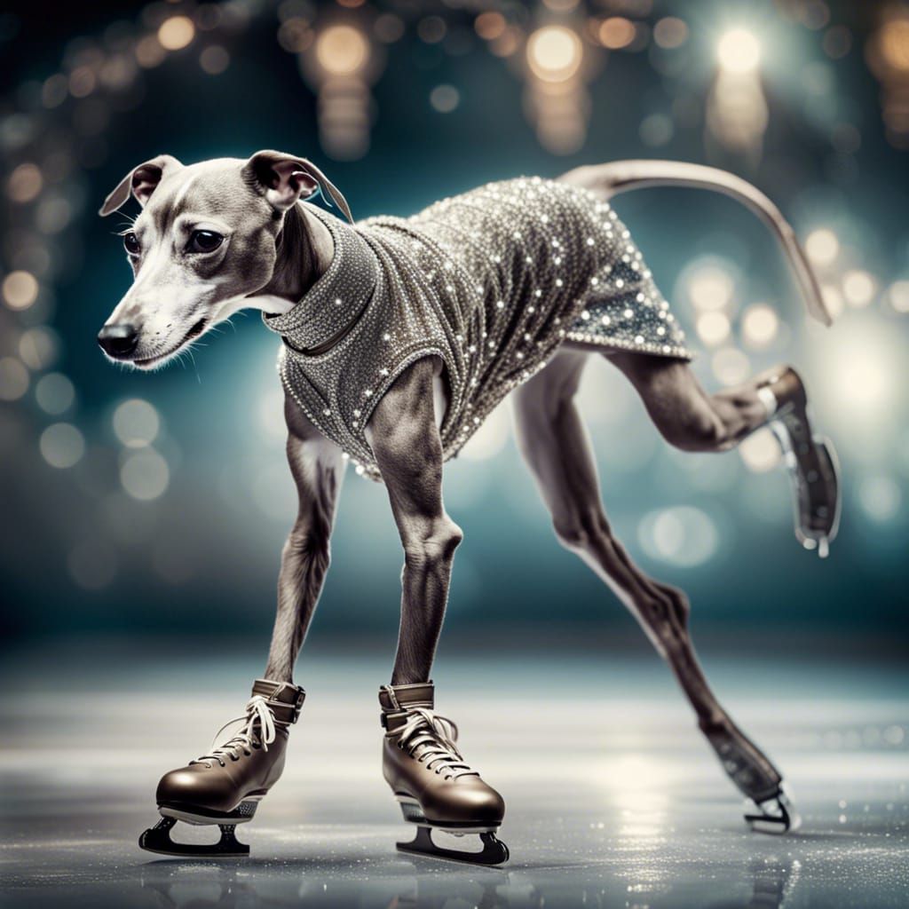 Italian Greyhound Figure Skater in Sparkly Dress