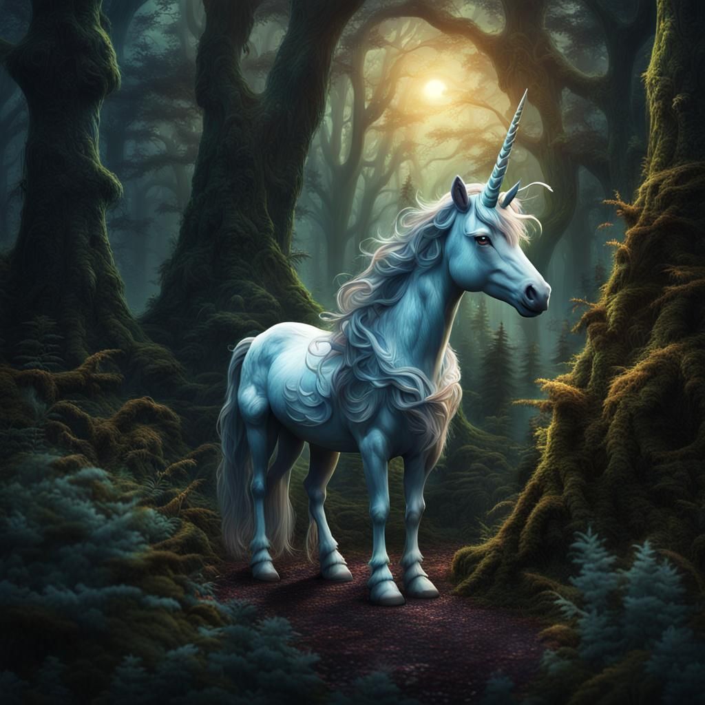 Adorable Unicorn Traveler in Deep Forest