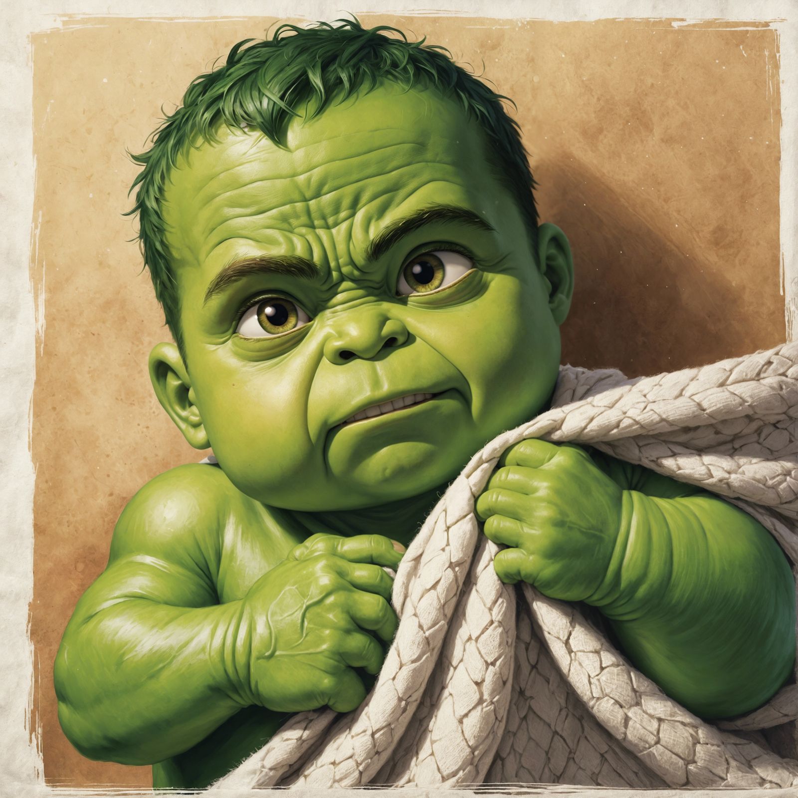 Adorable Green Baby Portrait with Blanket