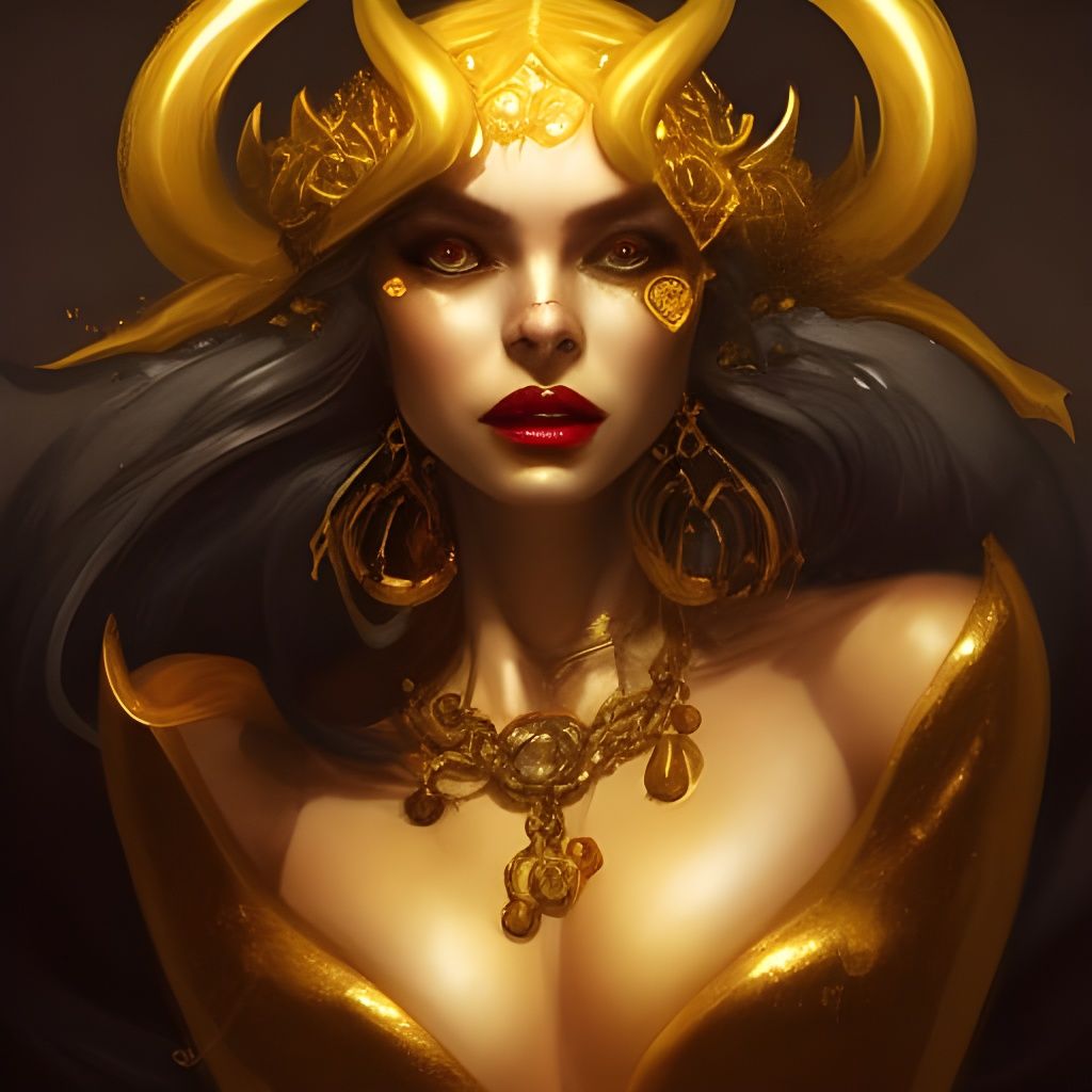 Golden Succubus Queen Portrait in Dark Fantasy Style