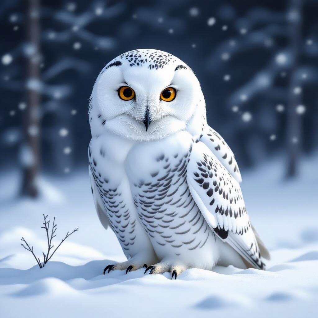 Humorous Snow Owl Character Drawing in Realistic Style