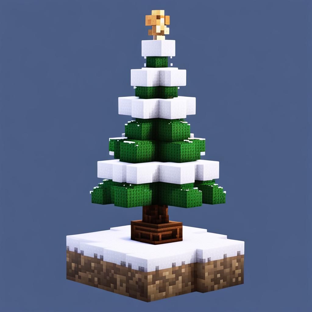 Snowy Christmas Tree in Minecraft Style