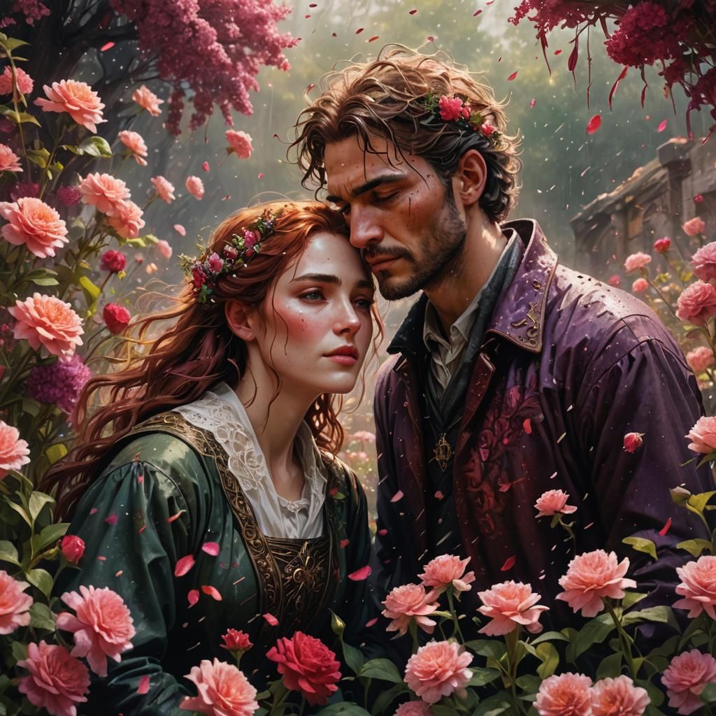 Hyperrealistic Burial of Poets in Floral Splendor