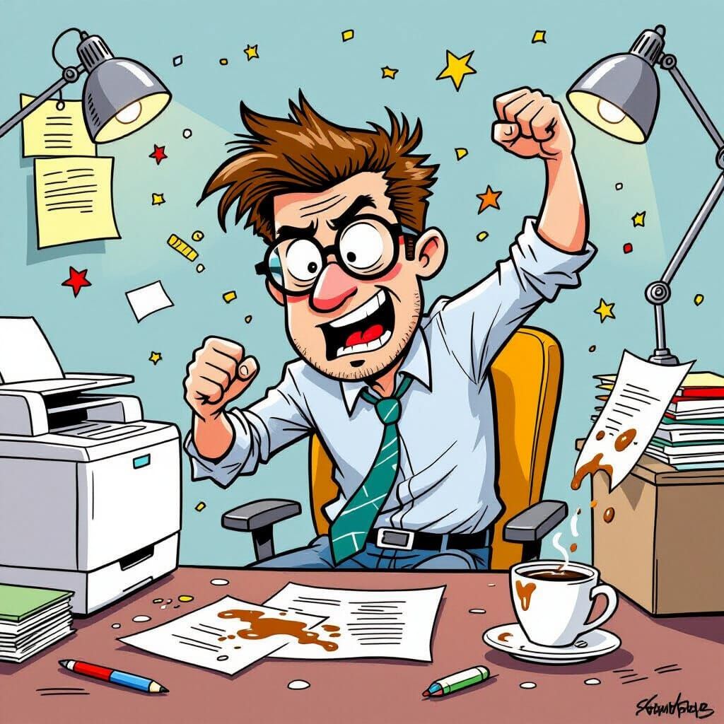 Office Worker Battles Mundane Foes in Whimsical Style