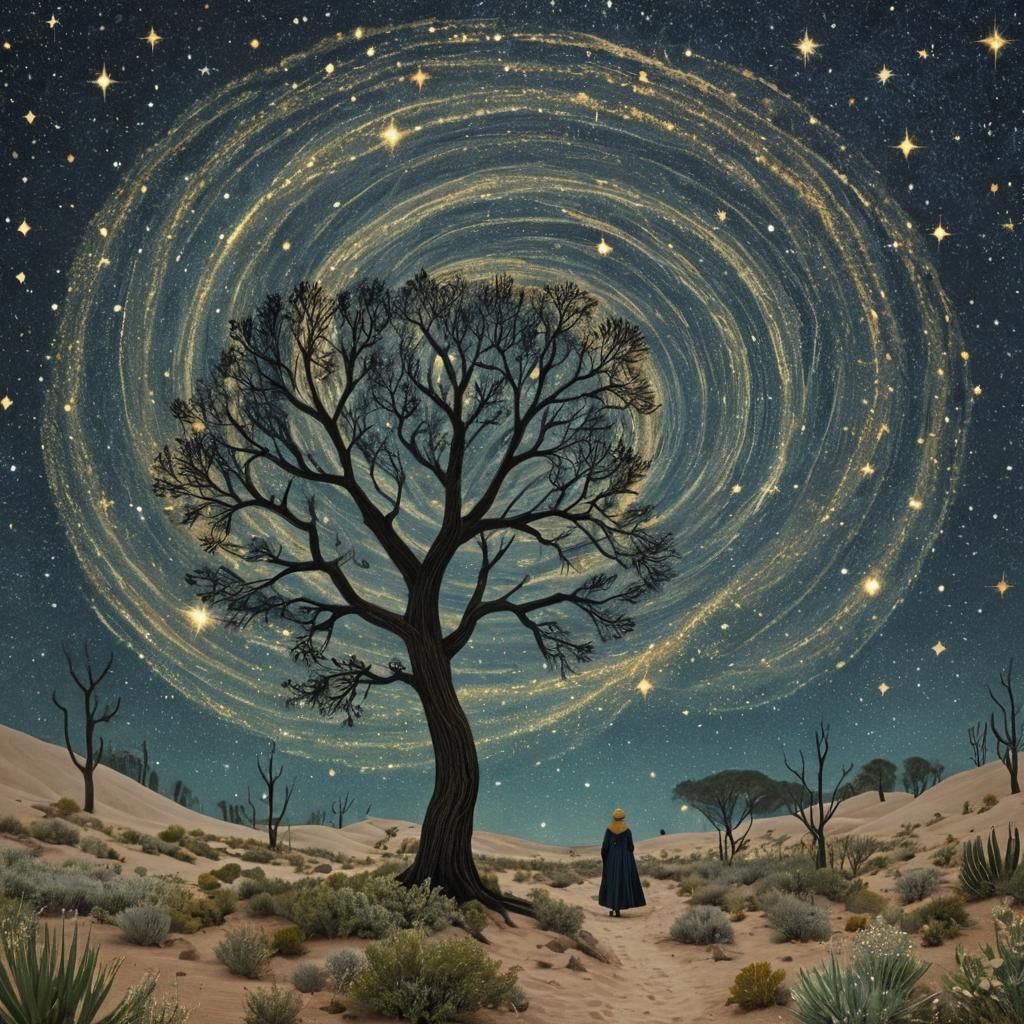 Desert to Forest Transformation: Mystical Galaxy Collage