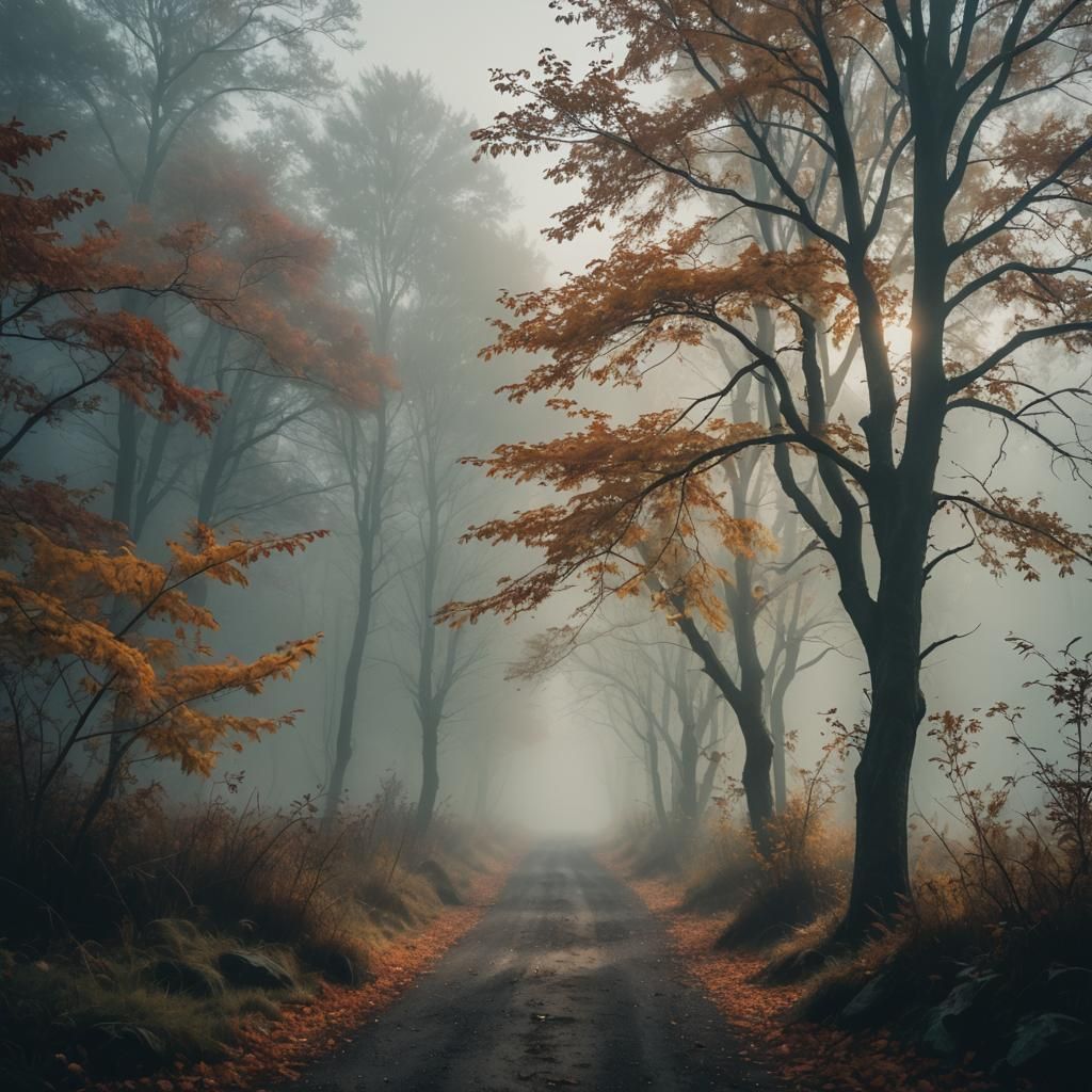 Atmospheric Autumn Mist in Cinematic Style