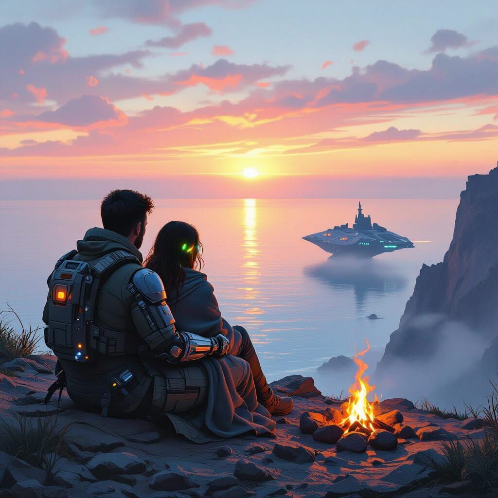 Alien Sunrise: Couple on the Edge of the World