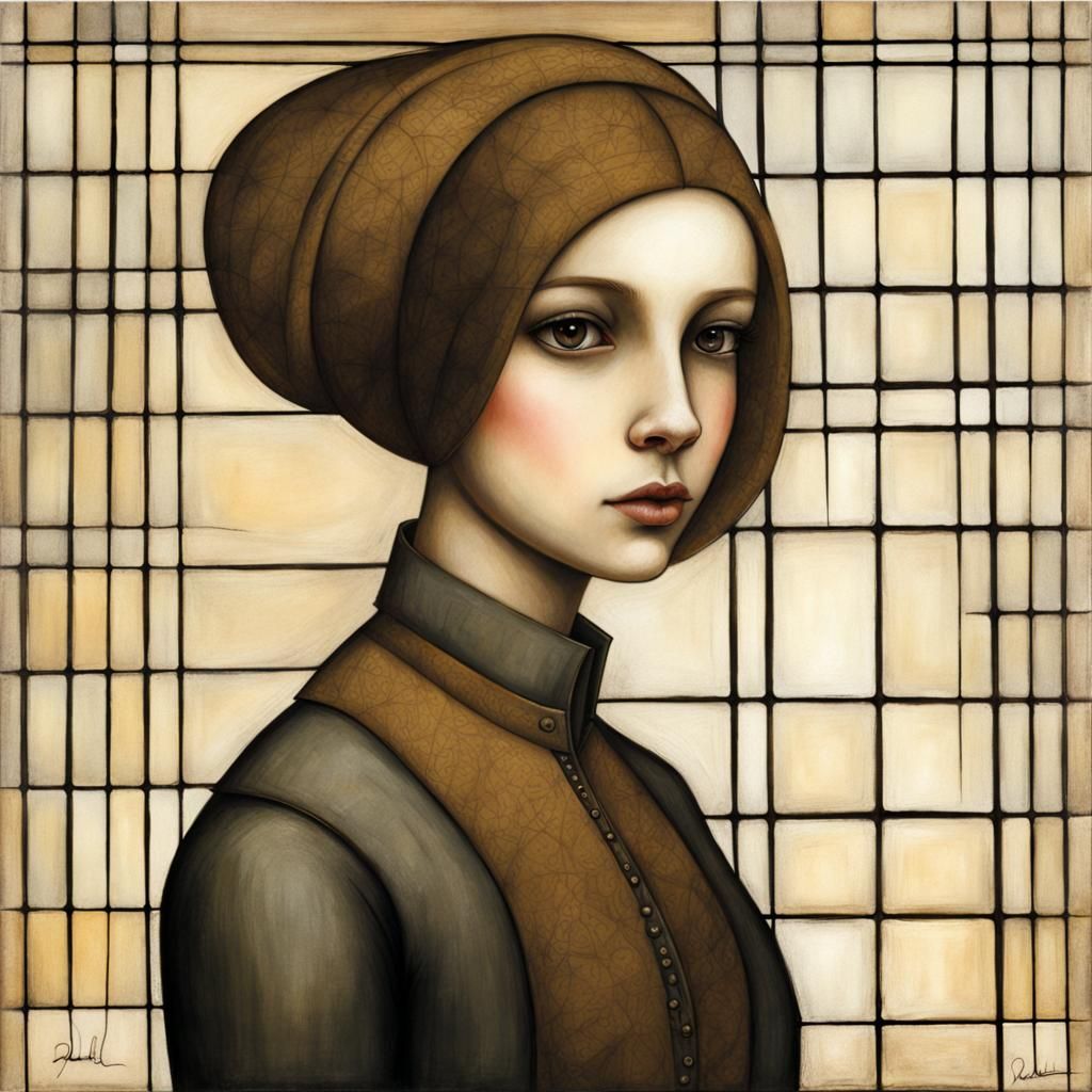 Museum Portrait of Girl with Crosshatch Texture