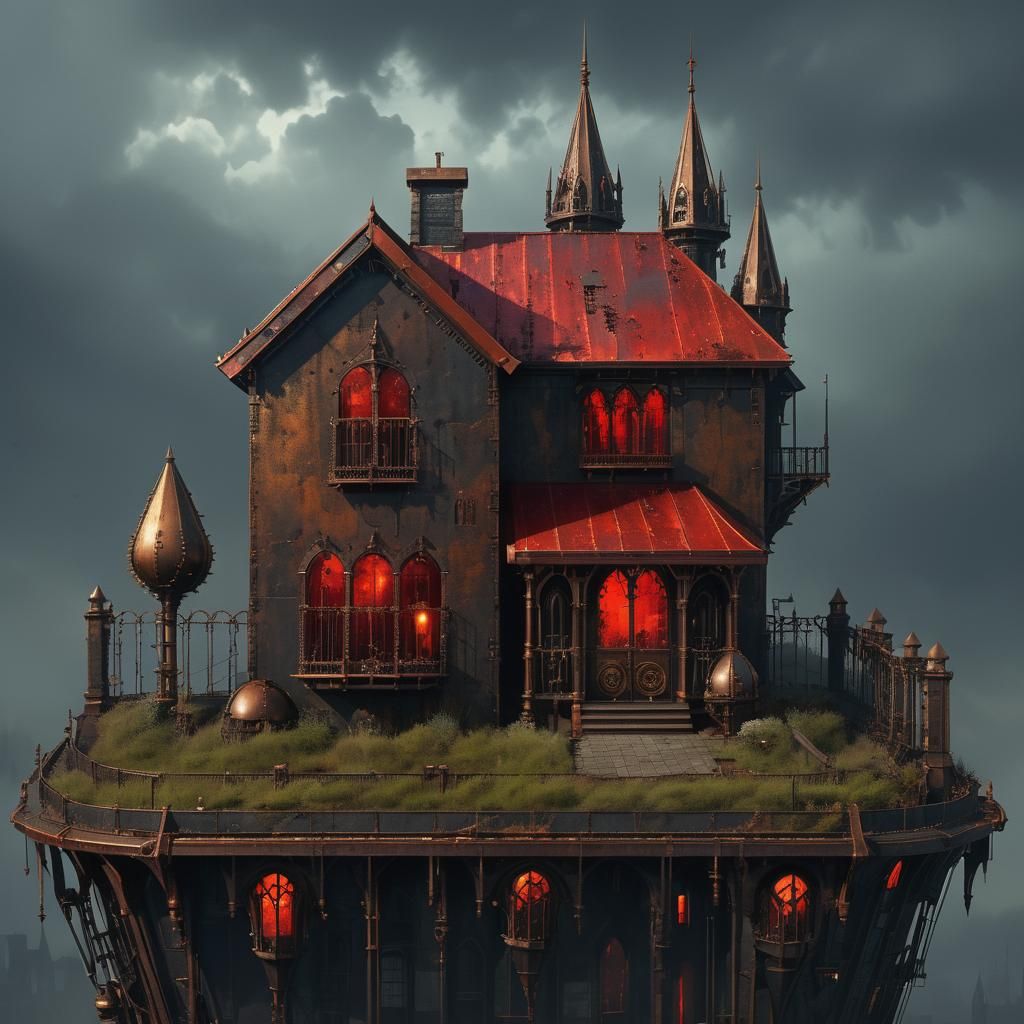 Surreal Steampunk Citadel with Dark Fantasy Elegance