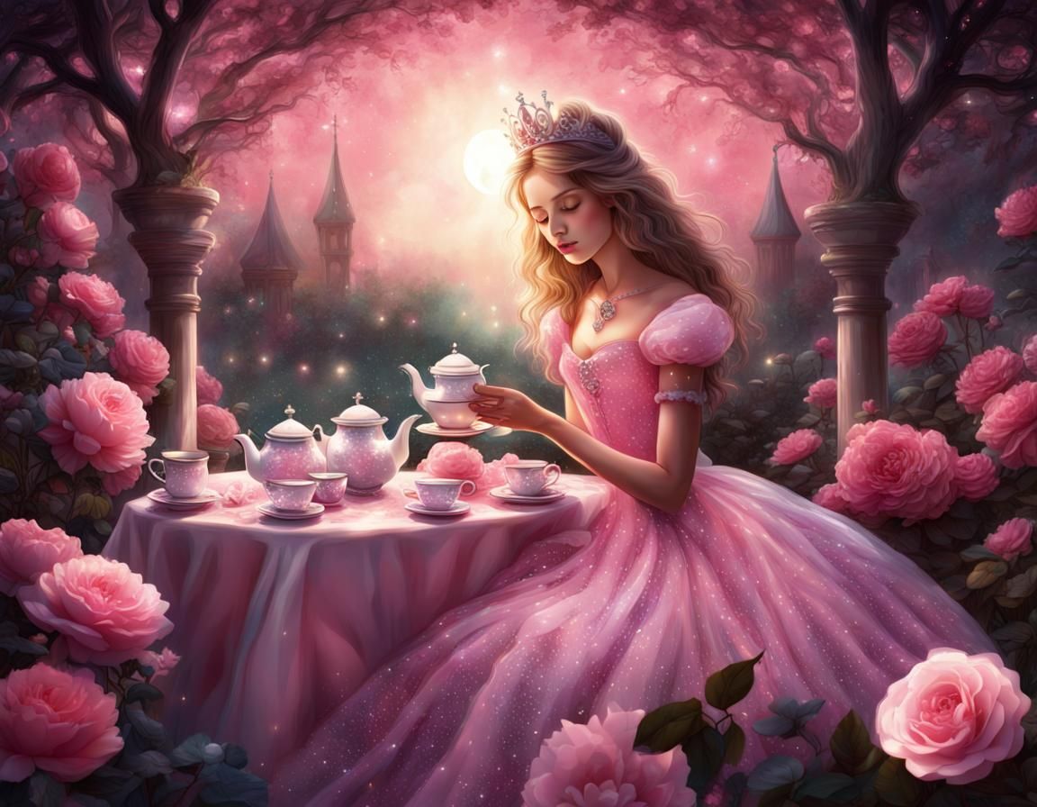 Princess Tea Party in Rose Garden with Jeweled Stars